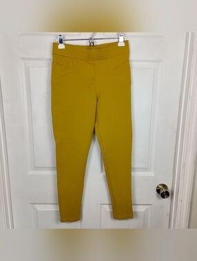 Betabrand Dress Pant Yoga Pants Medium Petite Honey Mustard Skinny Pockets